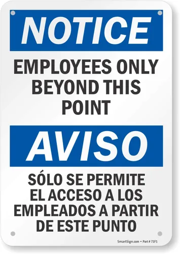 Miniatura 9 de SmartSign - S-1225-B-AL-10 Aviso - Señal bilingüe solo para empleados más allá de este punto Aluminio de 7 x 10 pulgadas