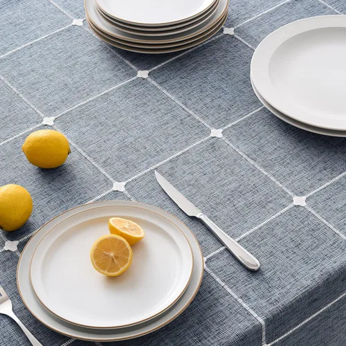 Miniatura 21 de ZeeMart - Mantel de mesa con diseño de cuadrícula boho y borlas (blanco roto, 132 cm x 132 cm), mantel de gran peso de lino a cuadros bordado