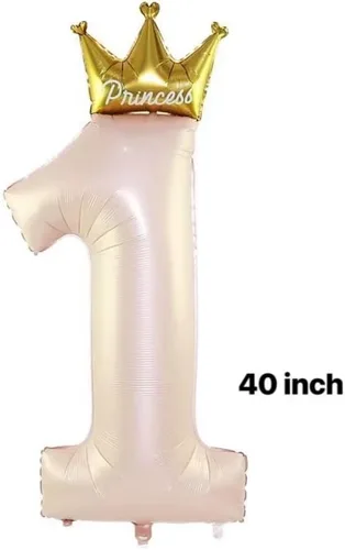 Miniatura 2 de Globos rosas de corona de princesa número 1 de 40 pulgadas, globos de primer cumpleaños para niñas, decoraciones de fiesta de primer cumpleaños