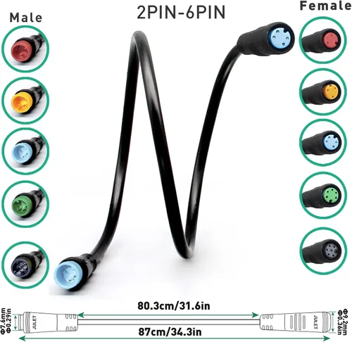 Miniatura 3 de Cable de extensión Ebike de 2/3/4/5/6 pines, enchufe impermeable hembra a macho para bicicleta eléctrica, motocicleta de transmisión media, kit
