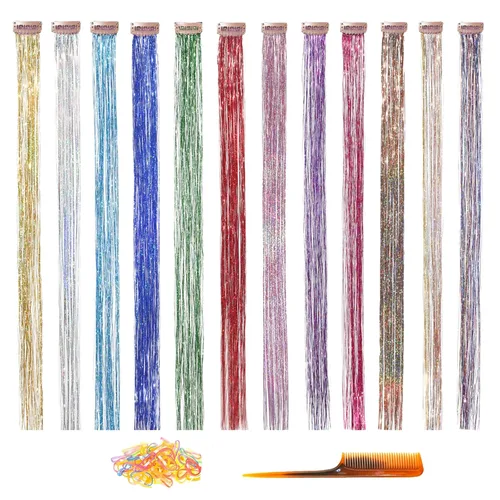 Miniatura 36 de Celinebella 6 extensiones de cabello con clip de mezcla de color rojo, plateado y azul, 6 unidades, resistentes al calor, para mujeres, 17-Azul
