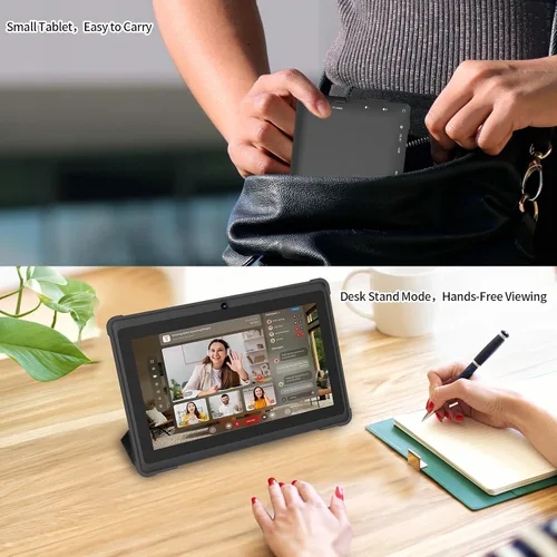 Miniatura 8 de Tablet de 7 pulgadas con funda, tabletas Android 15 de cinco núcleos, 8GB RAM 32GB ROM expansión de 512GB, pantalla IPS HD de 1024 x 600, 3500mAh