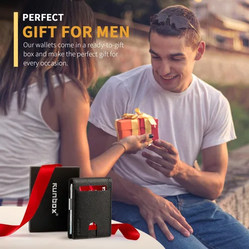 Miniatura 47 de RUNBOX - Carteras delgadas para hombre, cartera de piel con pinza para el dinero, cartera de bolsillo frontal con bloqueo RFID, tarjetero