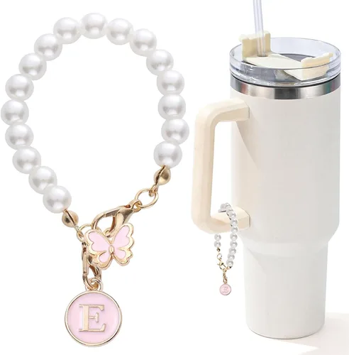 Miniatura 48 de Encanto de letra para Copa Stanley, accesorios de cadena de perlas, encantos de iniciales de Copa Stanley para asa, decoración de botella de agua
