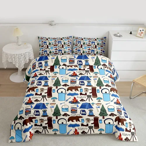 Juego de ropa de cama de oso para niños y adolescentes, juego de edredón de animales salvajes para niños, adolescentes, naturaleza, vida silvestre,
