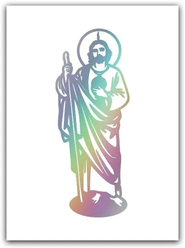 San Judas Saint Santo Religion Saint Jude 8 pulgadas de alto, calcomanía holográfica al óleo plateado cromado