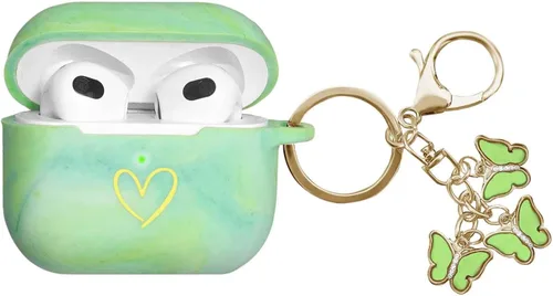 Miniatura 13 de Funda compatible con AirPods 3 2021, funda de silicona suave con patrón de corazón dorado para AirPods de 3ª generación con bonito llavero de Negro
