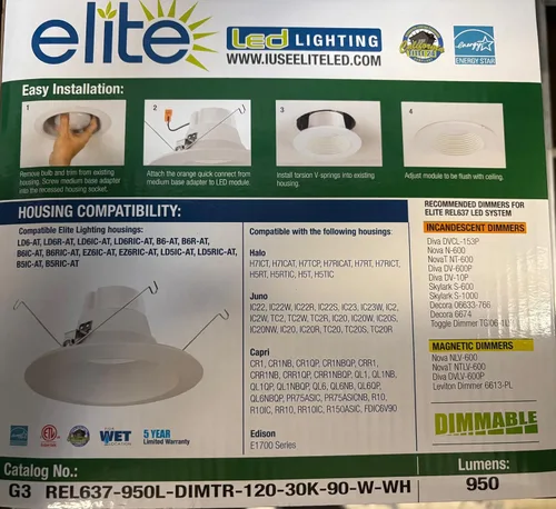 Miniatura 2 de Elite Lighting REL637950LDIMT - Módulo de iluminación LED de retroajuste, 120V, 3000K, blanco
