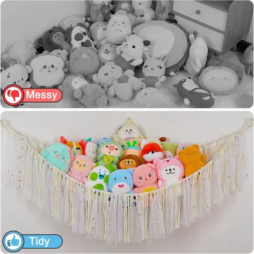 Miniatura 3 de FIOBEE Red de Animales de Peluche o Hamaca con Luz LED, Hamaca de Juguetes Colgante Organizador de Almacenamiento Soporte para Animales de Peluche