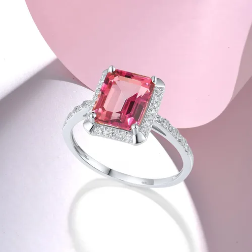 Miniatura 3 de Santuzza Anillo de oro macizo de 10 quilates con piedras preciosas solitarias para mujer