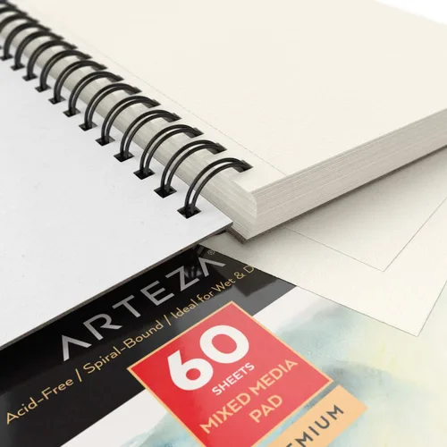 Miniatura 5 de ARTEZA Cuaderno de bocetos de medios mixtos, 5.5 x 8.5 pulgadas, paquete de 1, 60 hojas, bloc de papel microperforado con encuadernación en espiral
