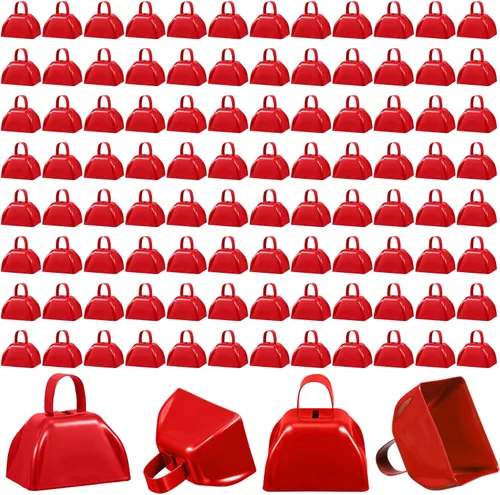 Miniatura 8 de Boao 100 cencerros de metal con asa para eventos deportivos, pequeñas campanas ruidosas, campanas de llamada para bodas, juegos de fútbol, 3 x 2.8 x
