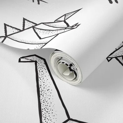 Miniatura 2 de Papel tapiz para despegar y pegar, diseño de dinosaurios de origami, negro, blanco, geométrico, monocromático, extraíble, personalizado Spoonflower