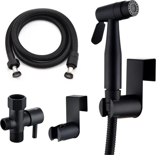 Pulverizador de bidé de inodoro negro mate, accesorio rociador con manguera de acero inoxidable para higiene personal, rociador de inodoro de mano