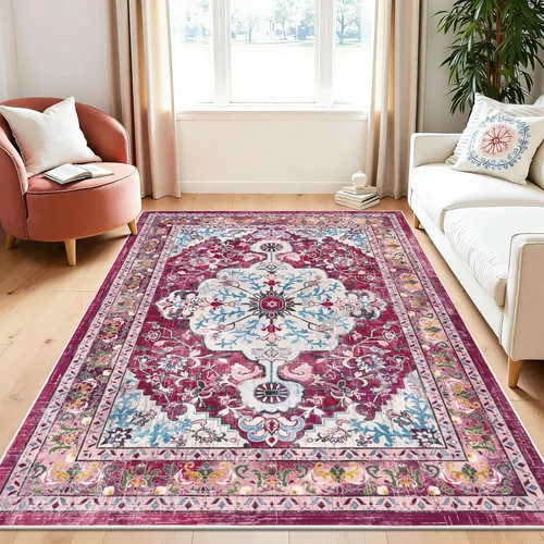 Miniatura 64 de U'Artlines Alfombra de Área Bohemia Lavable, 2x3 Pequeña Suave Antideslizante Vintage Felpudo para Puerta Frontal Interior Alfombra Verde