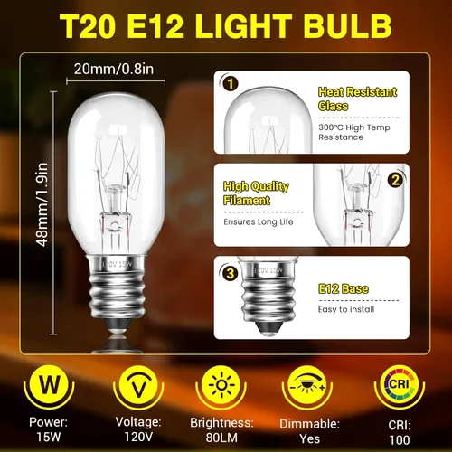 Miniatura 2 de Bombillas para Lámpara de Sal E12 T20 15W 120V Bombillas Originales para Lámpara de Sal Base E12 de Repuesto para Lámparas de Sal del Himalaya