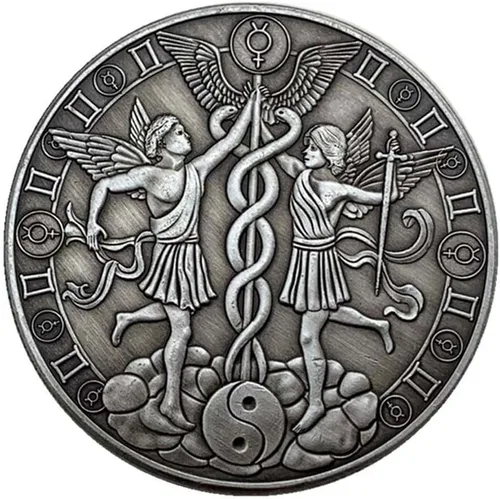 Miniatura 16 de Aomcisi Moneda creativa de doce constelaciones del zodiaco, monedas conmemorativas de plata antigua, decoración del hogar, manualidades, colección