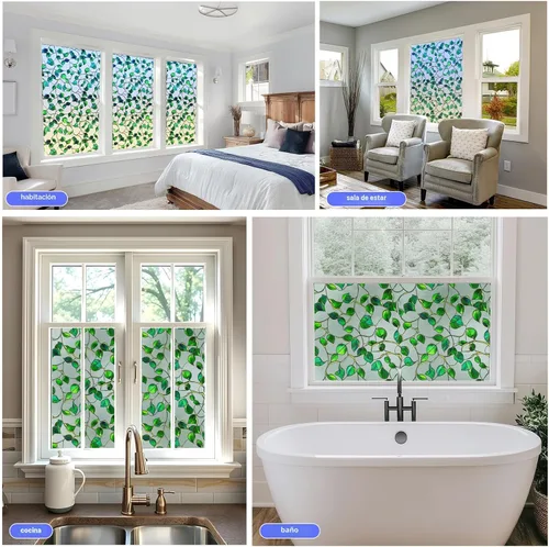 Miniatura 8 de SOMWISE Película de privacidad para ventana con herramientas, privacidad diurna y nocturna, decoración de vitrales de adherencia estática, tinte