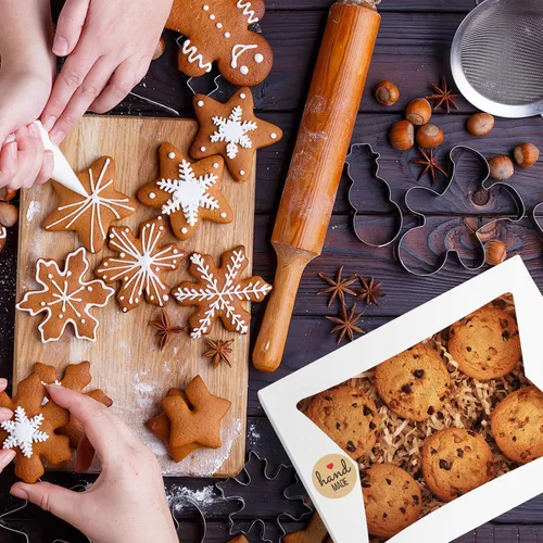 Miniatura 4 de Eupako Cajas de galletas con ventana de 8 x 6 x 2.5 pulgadas, 24 piezas Cajas de golosinas blancas con apertura automática para panadería, donas