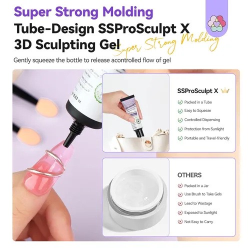 Miniatura 6 de SAVILAND SSPro X Kit de Gel para Uñas 3D: 15g Gel de Escultura 3D Transparente Sin Limpieza para Diseño de Arte en Uñas, Moldeado, Tallado, Dibujo
