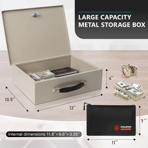 Miniatura 2 de Caja de documentos ignífuga con cerradura de llave y bolsa de dinero ignífuga, caja de almacenamiento segura para objetos de valor, cerradura