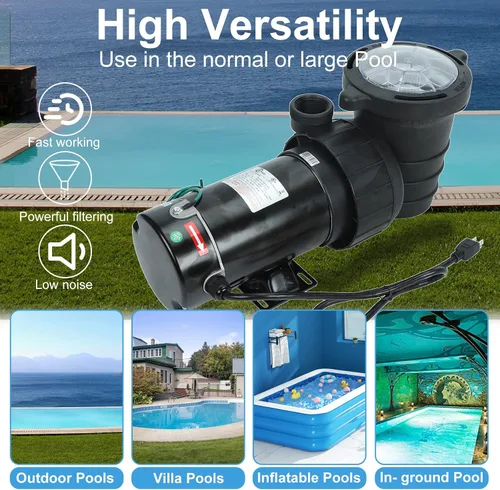 Miniatura 4 de Bomba de piscina de 1,0 HP en /sobre tierra, bombas de agua de piscina de una sola velocidad de 110V 5220GPH lnground sobre tierra con cesta