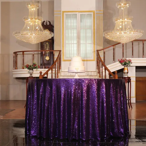 Miniatura 40 de PartyDelight Mantel de lentejuelas redondo de 50 pulgadas, color dorado claro, adorno de mesa para decoración de bodas, fiestas, cumpleaños
