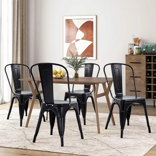 Miniatura 6 de Sillas de comedor, sillas de comedor de metal, juego de 4 para cocina, comedor, bistró, patio, sillas de comedor apilables con respaldo, sillas
