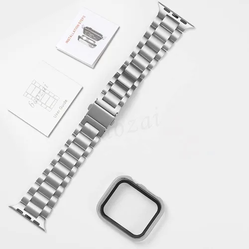 Miniatura 6 de baozai Compatible con Apple Watch Band de 1.496 pulgadas con funda, correa para iWatch de acero inoxidable con funda protectora de pantalla