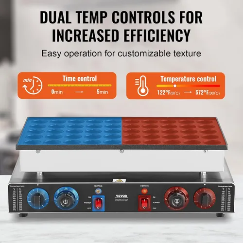 Miniatura 6 de VEVOR Mini panqueques holandés de 110 V, 50 unidades de 1700 W, máquina para hacer gofres antiadherentes, eléctrica comercial, 1.8 pulgadas con 2