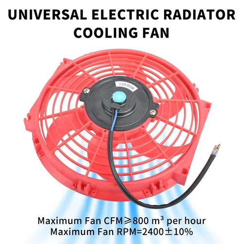Miniatura 6 de Ventilador eléctrico universal de 25,4 cm, delgado, push/pull para radiador, 12V 80W, kit de montaje de alto rendimiento, rojo, 2 piezas