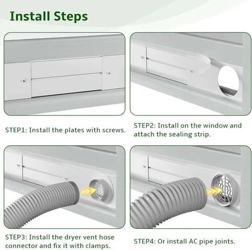Miniatura 4 de Kit de ventilación de ventana para secadora BEWAVE, kit de ventilación de ventana compatible con manguera de ventilación de secadora de 4