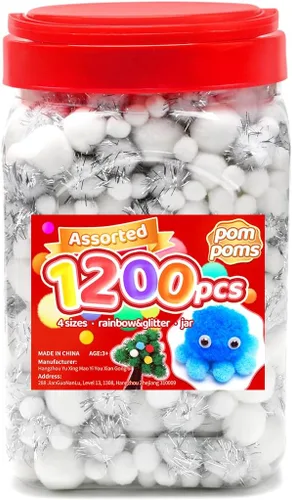 Miniatura 18 de Iooleem Pompones rosados – Tamaño surtido, 1200 piezas con ojos móviles, opciones de purpurina, perfectos para artes y manualidades