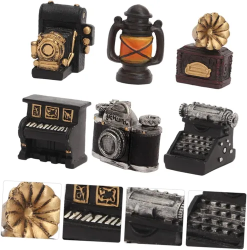 Miniatura 5 de VICASKY Mini adornos retro para cámara, paquete de 6 adornos de resina para jardín de hadas, decoración del hogar, oficina, juguete educativo