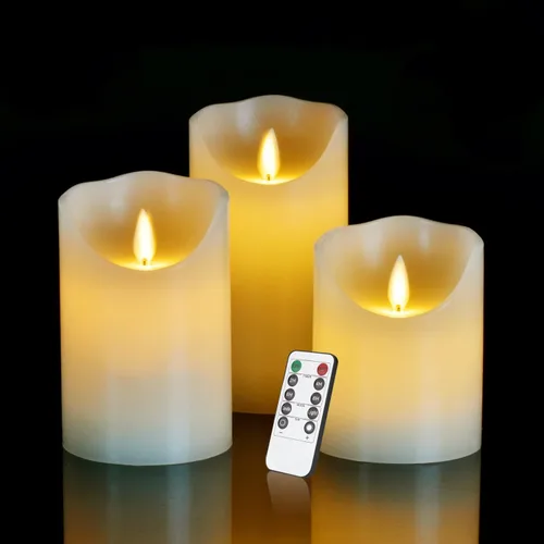 antizer Velas LED sin llama de 4, 5, 6 pulgadas, juego de 3 pilares de cera real sin goteo que incluye llamas realistas y control remoto de 10