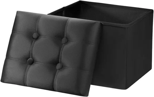 AmasSmile Otomana de Almacenamiento con Reposapiés, Banco Reposapiés de Terciopelo de 17 pulgadas, Otomana Corta Negra, Pequeña Otomana Plegable de