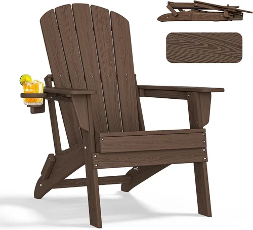 Miniatura 32 de nevilywood Silla Adirondack plegable – Respaldo ergonómico extendido, portavasos – Fácil montaje – Plástico HDPE duradero, resistente a