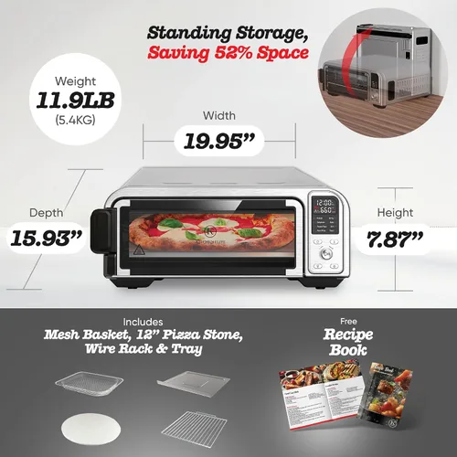 Miniatura 6 de Kitchen Elite - Combo digital 8 en 1, horno tostador, freidora de aire con panel táctil y capacidad para pizza de 12 pulgadas, acero inoxidable