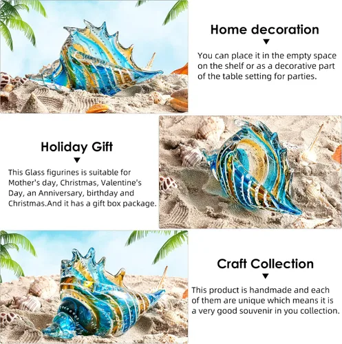 Miniatura 3 de EUSTUMA Adorno de figuras de caracolas de vidrio soplado a mano, adorno de animales marinos para decoración del hogar, colección de animales marinos