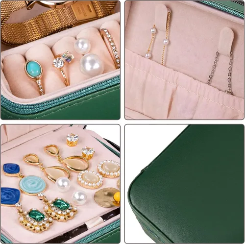 Miniatura 6 de Lolalet Joyero de viaje pequeño, mini organizador de almacenamiento de anillas, portátil, de piel sintética, para almacenamiento de joyas, aretes