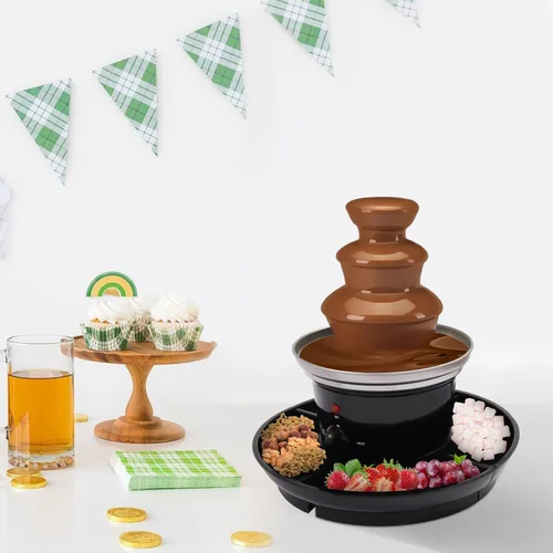 Miniatura 4 de Mini fuente de chocolate de 3 niveles, fuente eléctrica de acero inoxidable de 120 V con 6 tenedores y bandeja de extracción de frutas para fiesta