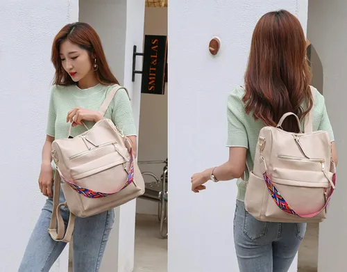 Miniatura 3 de Mochila para mujer bolsa de viaje de moda multiusos bolso de diseñador para mujer bolso de hombro de piel sintética Beige 123W x 134H x 63T Portátil