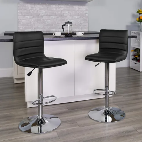 Miniatura 2 de Flash Funiture silla de bar ajustable con base cromada, Negro