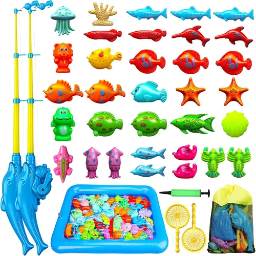 TOY Life Juego de pesca magnético para 2 jugadores para niños de 3 a 5 años, juego de caña de pescar para niños pequeños con juguetes de peces, 2