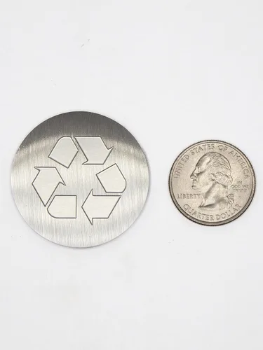 Miniatura 4 de Logotipo de reciclaje, emblema, medallón, cocina, oficina, parte delantera del gabinete, 1.5 pulgadas, acero inoxidable, latón, negro mate