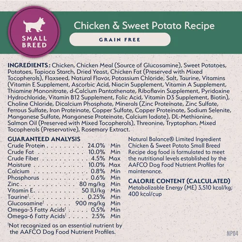 Miniatura 8 de Natural Balance Limited Ingredient - Alimento seco para perros adultos de raza pequeña, sin granos, receta de pollo y batata, 12 libras