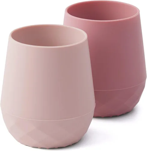 SAMiGO Vasos de silicona para bebés de 6 a 12 meses, pequeñas tazas abiertas para entrenamiento y beber agua, suministros de destete dirigido por el