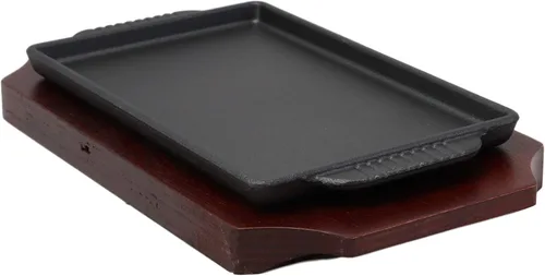 Miniatura 3 de Ebros - Sartén de hierro fundido de tamaño personal para fajita, plato de carne japonesa con base de madera para restaurante, hogar, cocina