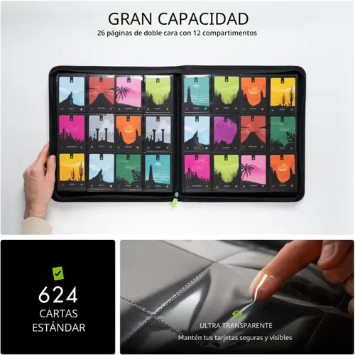 Miniatura 4 de Vault X Carpeta con Cremallera para Tarjetas Coleccionables de 12 Bolsillos XL, 624 tarjetas, Material de Álbum Exo-Tec Premium, 26 Páginas de Carga