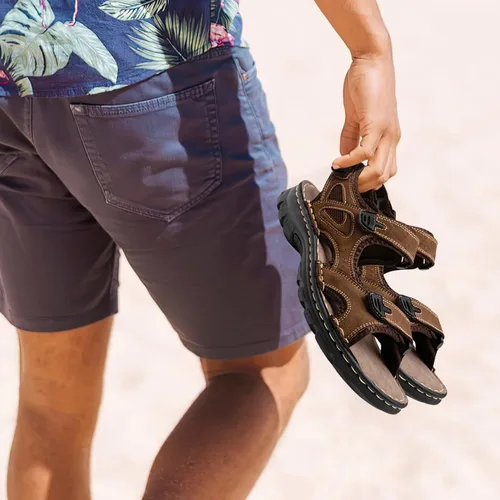 Miniatura 4 de Jousen Sandalias de cuero para hombre, sandalias de playa con punta abierta, para verano, senderismo, deportes al aire libre